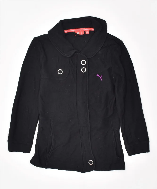 PUMA Womens Windbreaker Jacket UK 10 Small Black Cotton Denim Fabric Leather Fabric Suede Fabric PUMA Womens Windbreaker Jacket UK 10 Small Black Cotton Denim Fabric Leather Fabric Suede Fabric