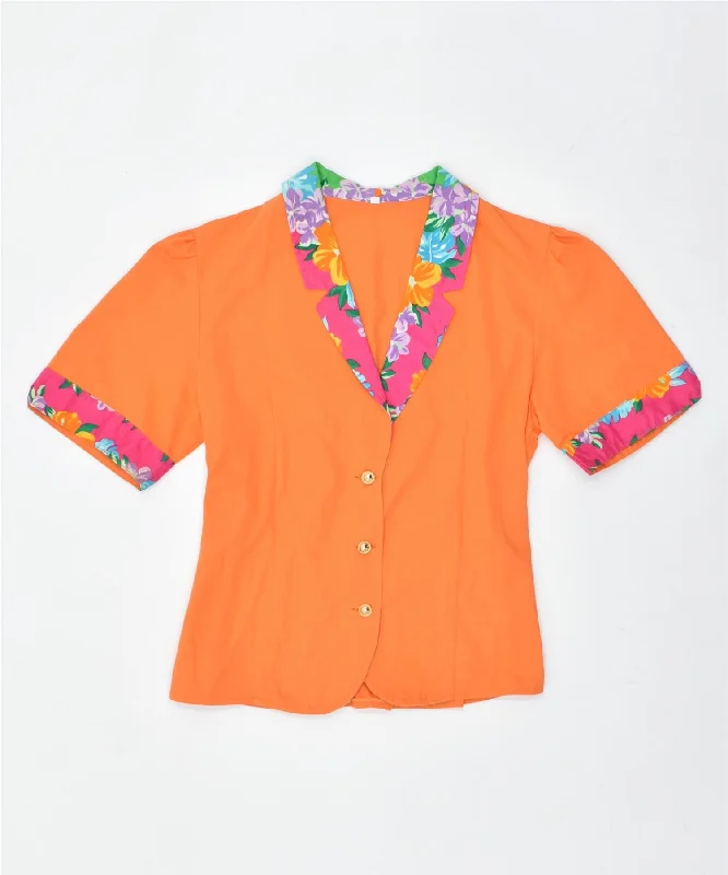 VINTAGE Womens Short Sleeve Blazer Jacket EU 40 Medium Orange Cotton Appliqued Jacket Beaded Jacket Sequined Jacket