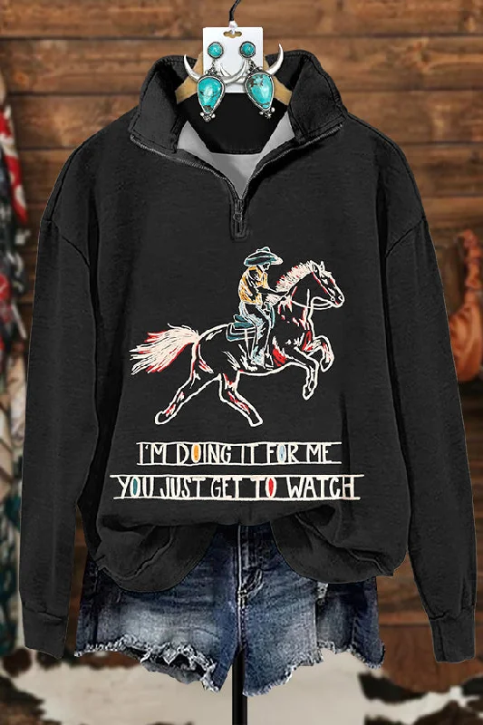 Colorful Cowboy Zipper Sweatshirt Hoodie with Crew Neck Simple Timeless