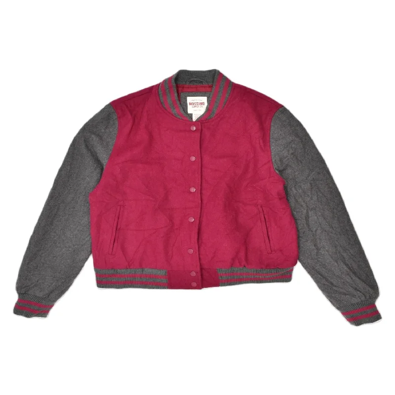 MOSSIMO Womens Varsity Jacket  UK 20 2XL Red Wool Front Pockets Side Pockets Patch Pockets