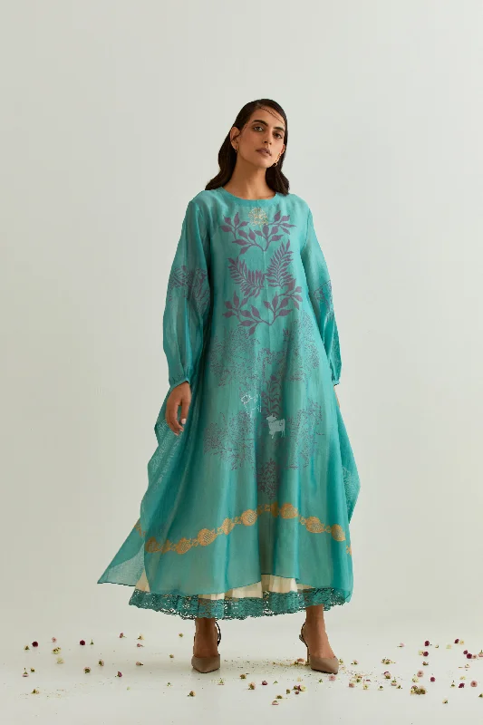 Chanderi Green Dress Halter Neckline Beach