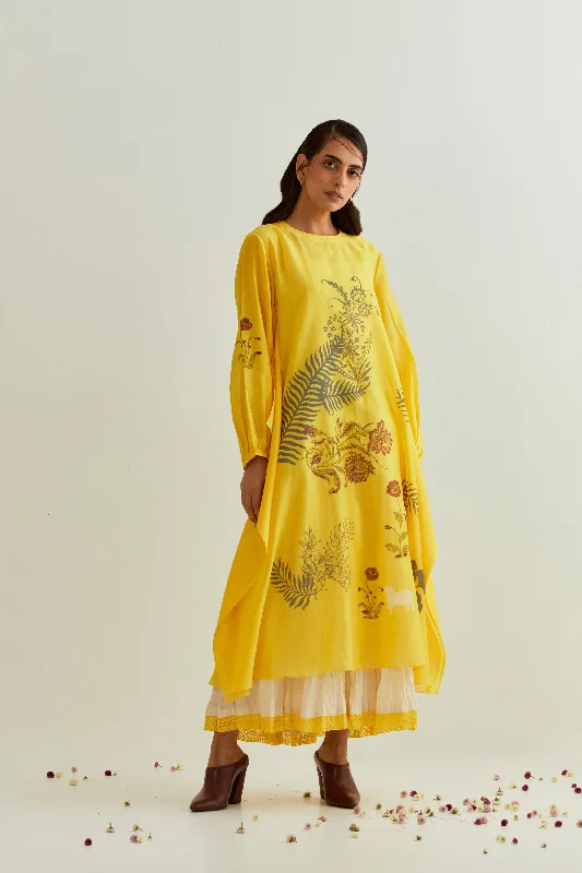 Chanderi Yellow Dress Tunics Short Trendy