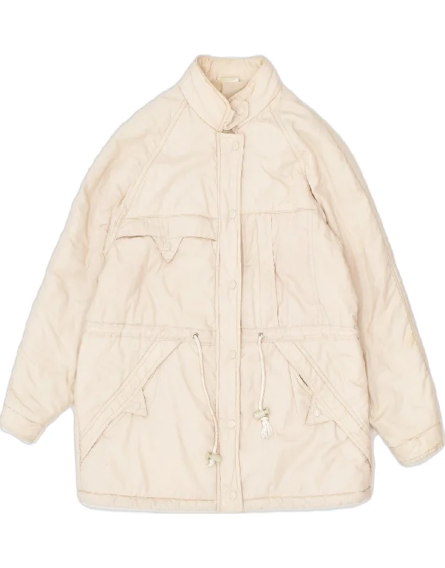 VINTAGE Womens Windbreaker Jacket EU 40 Medium Beige Polyester Lace Jacket Ribbed Jacket Sequined Jacket