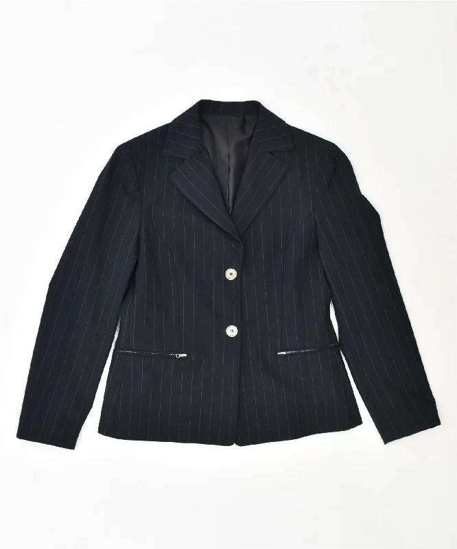 VINTAGE Womens 2 Button Blazer Jacket IT 44 Medium Navy Blue Polyester Wool Fabric Cashmere Fabric Tweed Fabric