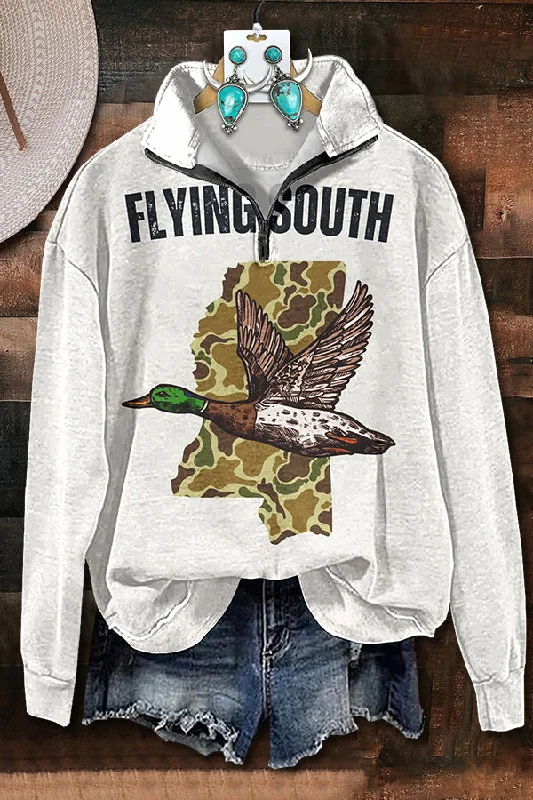 Fly South Duck Zip Sweatshirt Hoodie with Drawstring Waist Adjustable Fitted