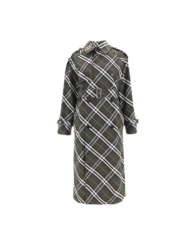 Burberry Double-Breasted Trench Jacket with Check Pattern Cotton Jacket Linen Jacket Terry Jacket