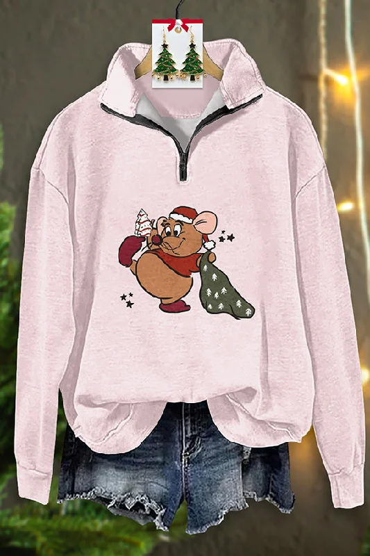 Retro Christmas Zipper Sweatshirt Hoodie with Exposed Zipper Edgy Industrial