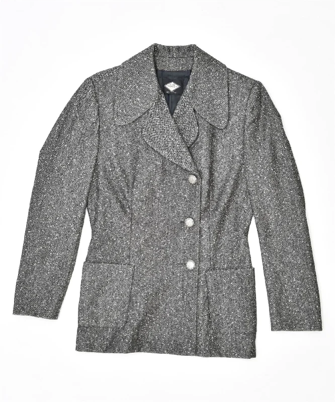 ATOS LOMBARDINI Womens 3 Button Blazer Jacket UK 14 Medium Grey Flecked Bomber Jacket Anorak Windbreaker