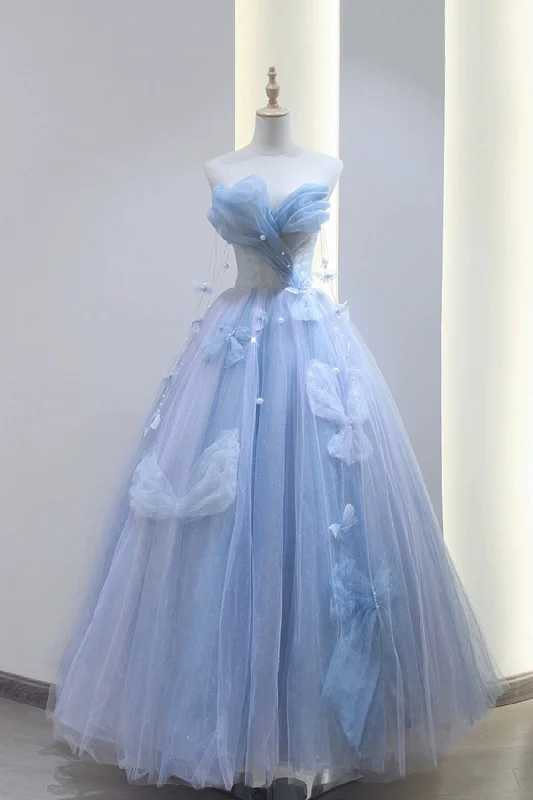Blue Tulle Long A-Line Prom Dress Party Dress, Blue Evening Dress High-Low Hemline Casual Blue Tulle Long A-Line Prom Dress Party Dress, Blue Evening Dress High-Low Hemline Casual