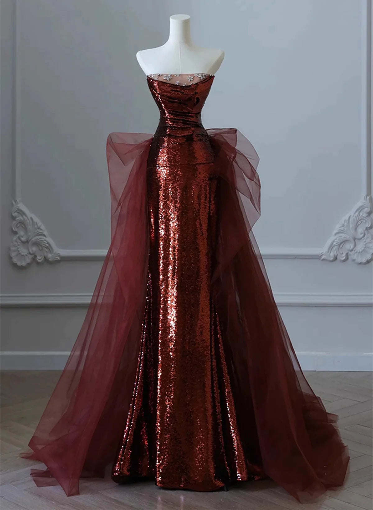 Glam Wine Red Sequins And Tulle Long Party Dress, Wine Red Evening Dress Prom Dress Tunics Review highly Glam Wine Red Sequins And Tulle Long Party Dress, Wine Red Evening Dress Prom Dress Tunics Review highly