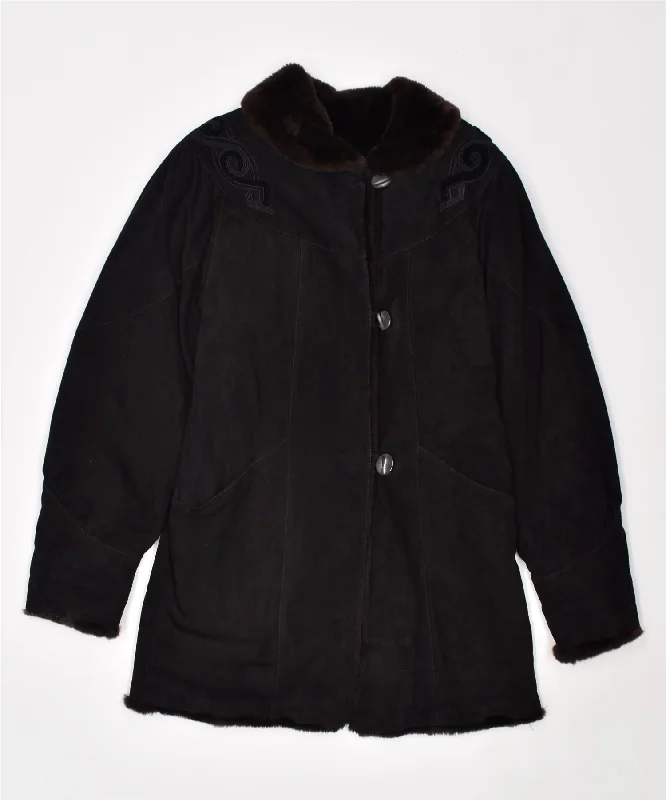 LINEA FONTANI Womens Reversible Shearling Jacket IT 44 Medium Black Knit Fabric Woven Fabric Fleece Fabric