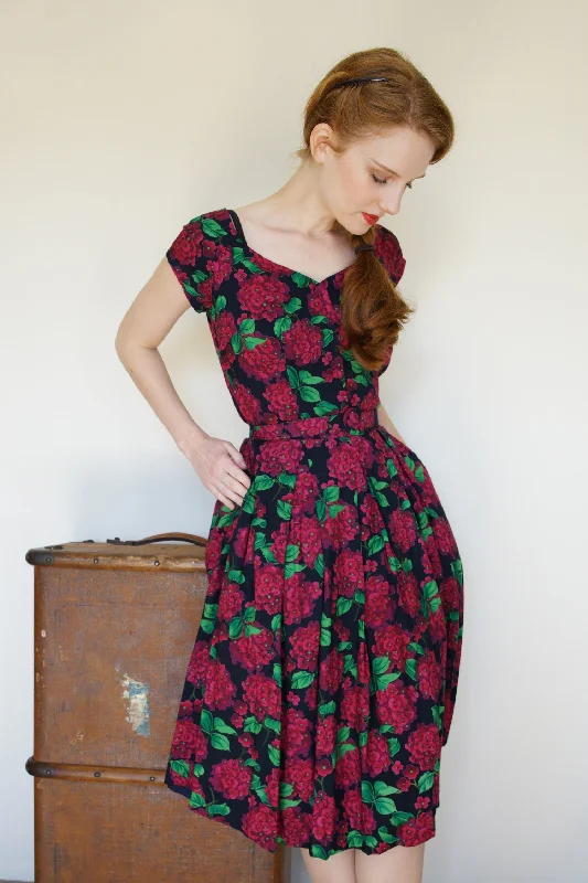 Tuscan Fuchsia & Green Floral Dress Casual Short Summer