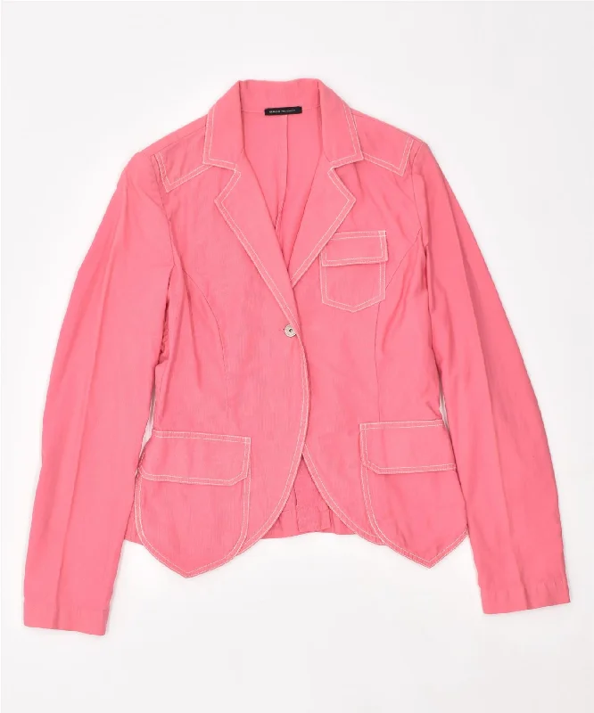 SERGIO TACCHINI Womens 1 Button Blazer Jacket IT 42 Medium Pink Toggled Jacket Drawstring Jacket Belted Jacket