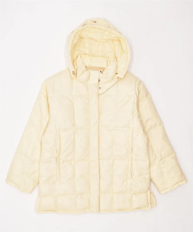 BLUE IS EASY Womens Hooded Padded Jacket UK 20 2XL Off White Polyester Knit Jacket Woven Jacket Fleece Jacket