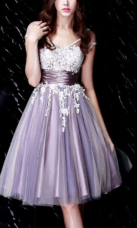 Dusty Purple Applique Short Graduation Prom Dresses Bow Knot with Cap Sleeves KSP531 Tunics Favorite customer Dusty Purple Applique Short Graduation Prom Dresses Bow Knot with Cap Sleeves KSP531 Tunics Favorite customer