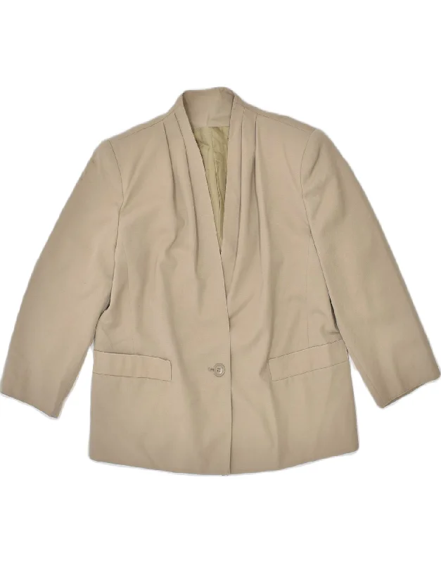 PERSONA Womens 1 Button Blazer Jacket UK 18 XL Khaki Boat Neck Shawl Collar Notched Collar