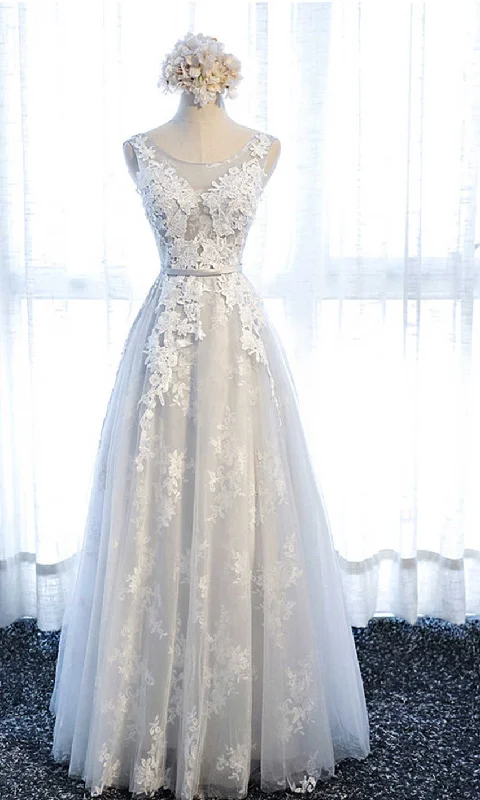 Beautiful Double Layer Applique Long Grey Prom Dresses Lace Up Back P534 Cowl Neckline Elegant Beautiful Double Layer Applique Long Grey Prom Dresses Lace Up Back P534 Cowl Neckline Elegant