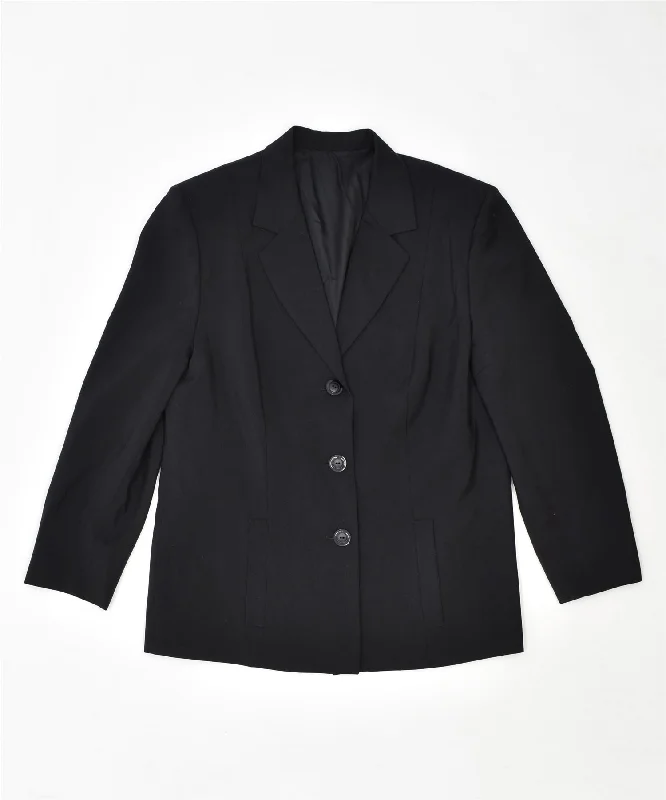 VINTAGE Womens 3 Button Blazer Jacket UK 12 Medium Black Knit Fabric Woven Fabric Fleece Fabric VINTAGE Womens 3 Button Blazer Jacket UK 12 Medium Black Knit Fabric Woven Fabric Fleece Fabric