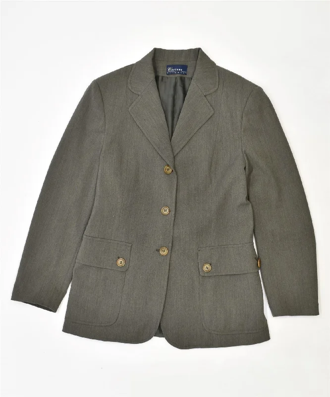 CORINNE Womens 3 Button Blazer Jacket IT 44 Medium Grey Polyester Vintage Wool Jacket Cashmere Jacket Tweed Jacket