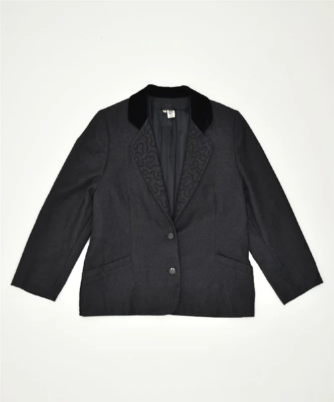 VINTAGE Womens 2 Button Blazer Jacket IT 44 Medium Grey Wool Denim Jacket Leather Jacket Suede Jacket