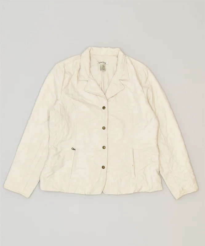 ORVIS Womens Quilted Jacket UK 16 Large Off White Polyester Classic Notch Collar Jacket Peter Pan Collar Jacket Cowl Neck Jacket