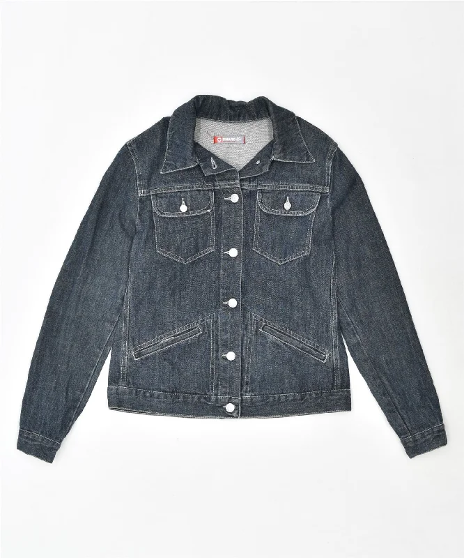 PHARD Womens Denim Jacket UK 10 Small Navy Blue Cotton Vintage Herringbone Jacket Houndstooth Jacket Plaid Jacket