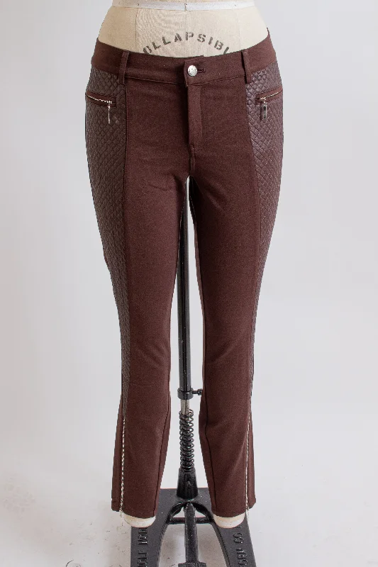 AZI Brown Quilted Pants Lightweight Linen Pants