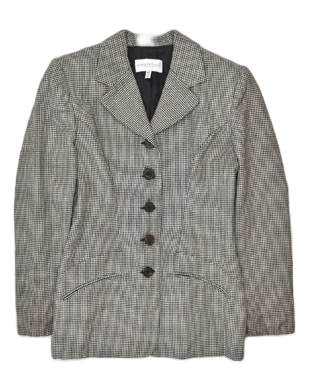 SPORTSTAFF Womens 5 Button Blazer Jacket IT 42 Medium Black Houndstooth Herringbone Jacket Houndstooth Jacket Plaid Jacket