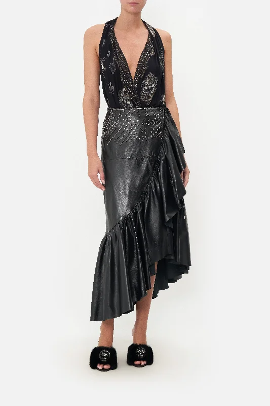 ASYMMETRICAL RUFFLE SKIRT LEATHER seamless skirt comfort