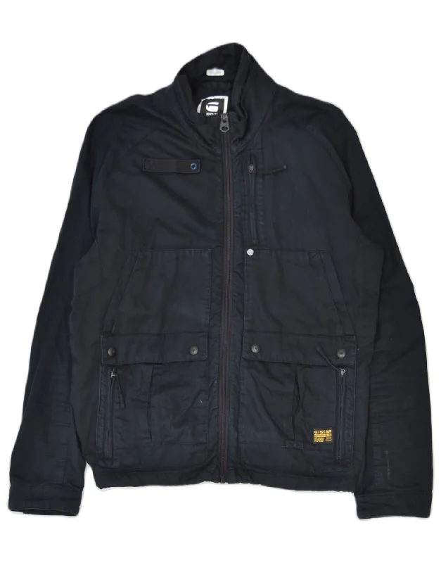 G-STAR Womens Slim Fit Utility Jacket UK 40 Large Navy Blue Cotton Classic Welt Pockets Slit Pockets Flap Pockets