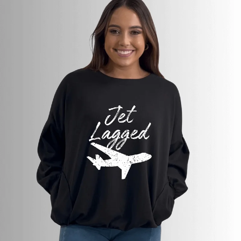 Jet Lagged Pocket Sweatshirt Made in USA Hoodie with Hem Elastic Stretchable Comfortable