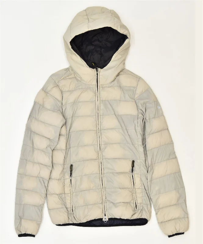REFRIGIWEAR Womens Hooded Padded Jacket UK 16 Large Grey Nylon Classic Print Jacket Jacquard Jacket Embroidered Jacket