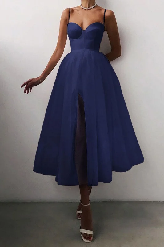 Midi Spaghetti Straps A-Line Prom Party Dresses Tunics Chic elegant