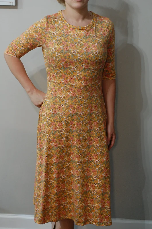 Yellow Floral Customizable Comfy Dress Tunics Sophisticated sleek