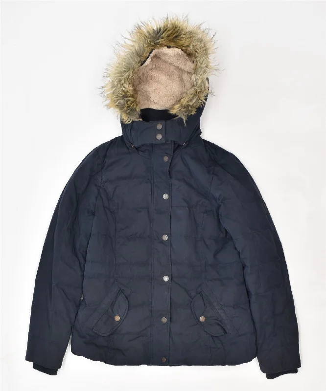 FAT FACE Womens Hooded Padded Jacket UK 12 Medium Navy Blue Polyester Quilted Jacket Puffer Jacket Insulated Jacket