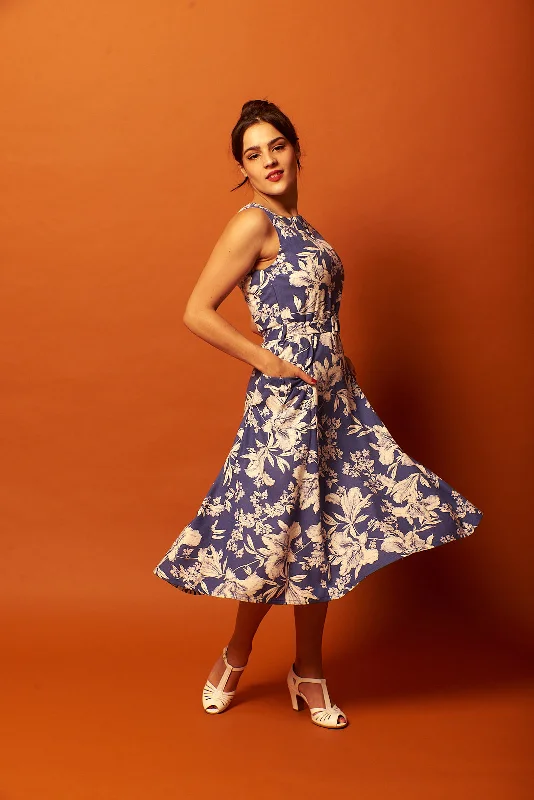 Bee Navy & Cream Hibiscus Linen Dress Tunics Luxurious high-end