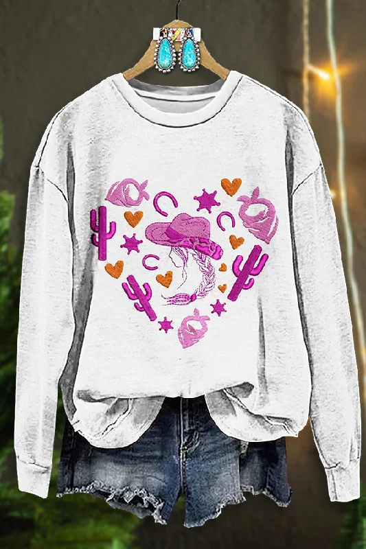 Vintage Western Valentine's Day Print Sweatshirt Hoodie with Side Slits Relaxed Casual