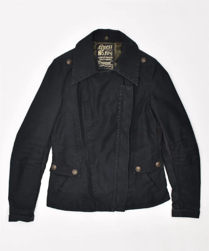 GUESS Womens Loose Fit Military Jacket UK 6 XS Black Cotton Satin Jacket Silk Jacket Chiffon Jacket