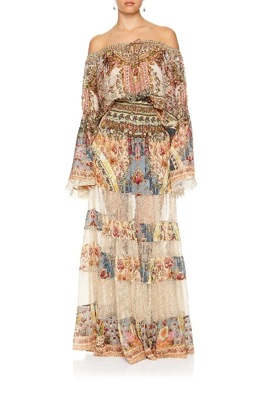 MAXI SKIRT WITH LACE INSERTS JEANNE QUEEN chiffon skirt flowing
