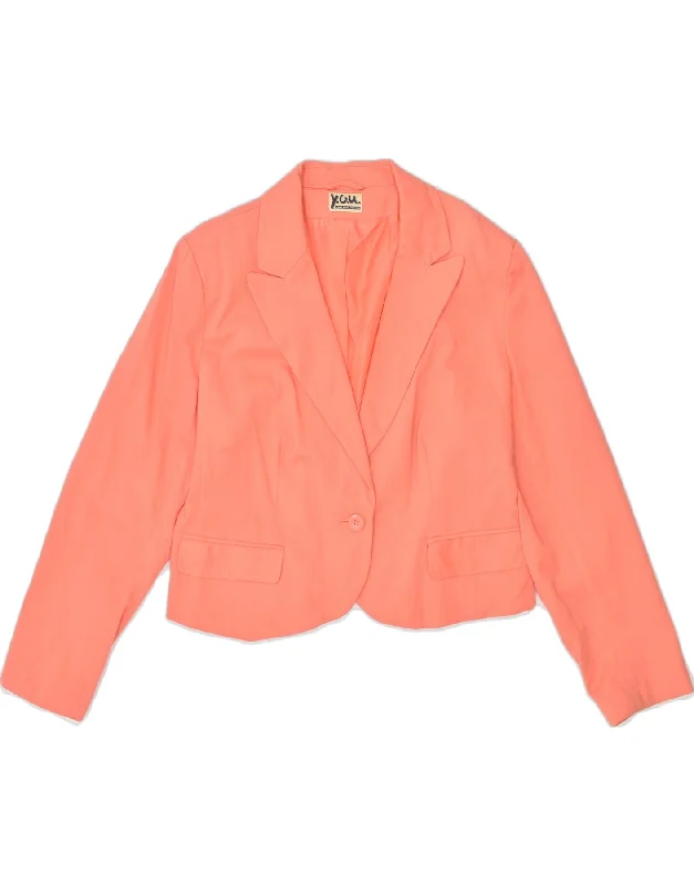 VINTAGE Womens 1 Button Blazer Jacket UK 12 Medium Orange Cotton Zip Front Button Front Snap Front