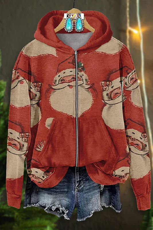 Vintage Santa Pocket Zip Sweatshirt Hoodie with Earth Tones Natural Calm