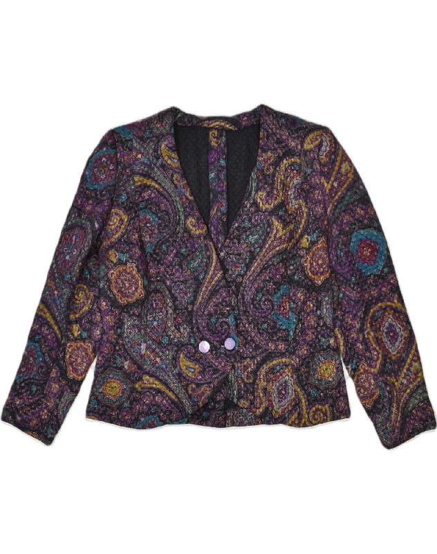 VINTAGE Womens Double Breasted Blazer Jacket UK 12 Medium Multicoloured Welt Pockets Slit Pockets Flap Pockets