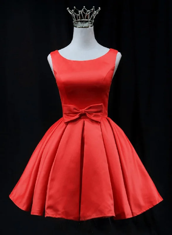 Cute Red Satin Short Party Dress Prom Dress Red Round Neckline Homecoming Dress Tunics Short Trendy Cute Red Satin Short Party Dress Prom Dress Red Round Neckline Homecoming Dress Tunics Short Trendy