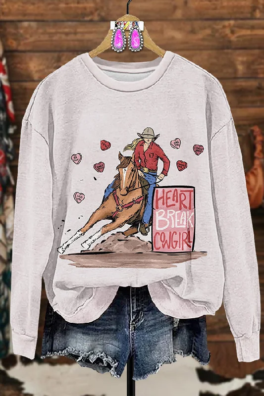 Valentine's Day Heart Break Cowgirl Sweatshirt Hoodie with Ribbed Hem Stretchable Secure
