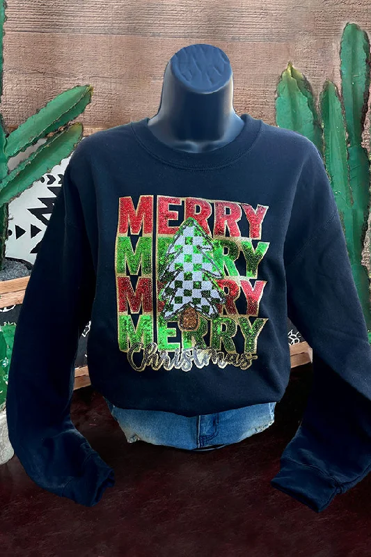 Merry Merry Sequin Patch Print Sweatshirt Hoodie with Oversized Fit Loose Comfortable Merry Merry Sequin Patch Print Sweatshirt Hoodie with Oversized Fit Loose Comfortable