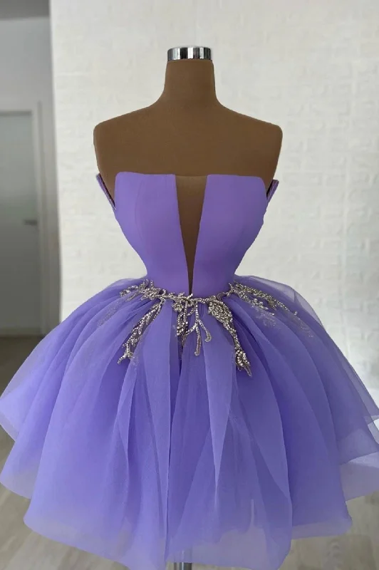 Purple Tulle Sequins Short A-Line Prom Dress, Cute Homecoming Party Dress Tunics Lace romantic Purple Tulle Sequins Short A-Line Prom Dress, Cute Homecoming Party Dress Tunics Lace romantic