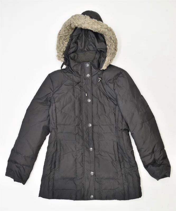 LONDON FOG Womens Hooded Padded Jacket UK 8 Small Grey Polyester Denim Fabric Leather Fabric Suede Fabric