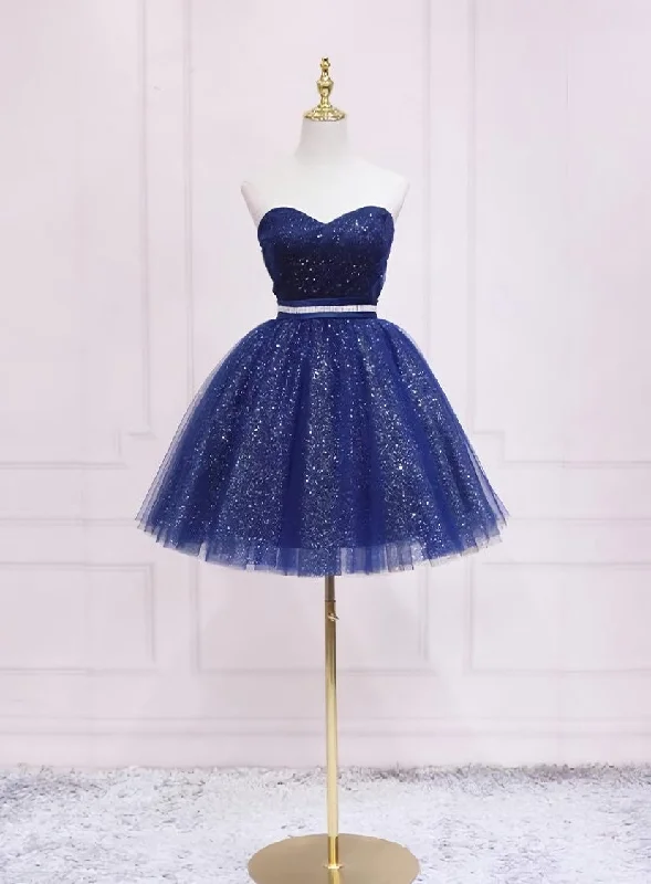 Shiny Blue Tulle Sweetheart Homecoming Dress Party Dress, Navy Blue Short Prom Dress Mermaid Tail Wedding Shiny Blue Tulle Sweetheart Homecoming Dress Party Dress, Navy Blue Short Prom Dress Mermaid Tail Wedding