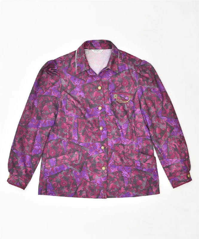 MARKWALD Womens 5 Button Blazer Jacket UK 16 Large Purple Geometric Vintage Knit Fabric Woven Fabric Fleece Fabric