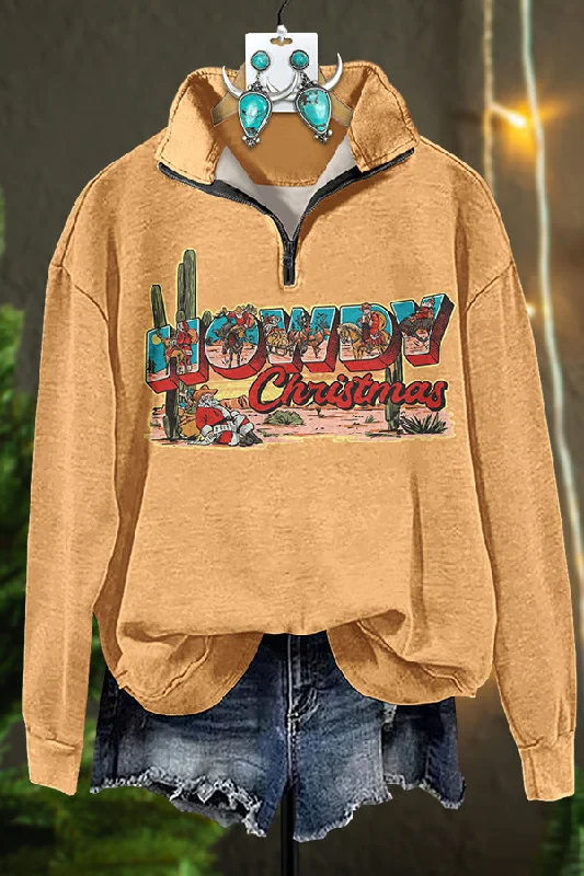 Western Howdy Christmas Zipper Sweatshirt Hoodie with Lace Feminine Delicate
